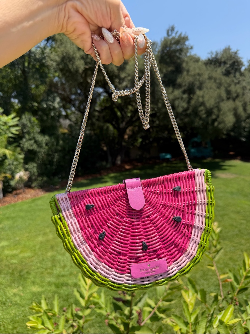 kate spade Pink and Green Watermelon Wicker Crossbody